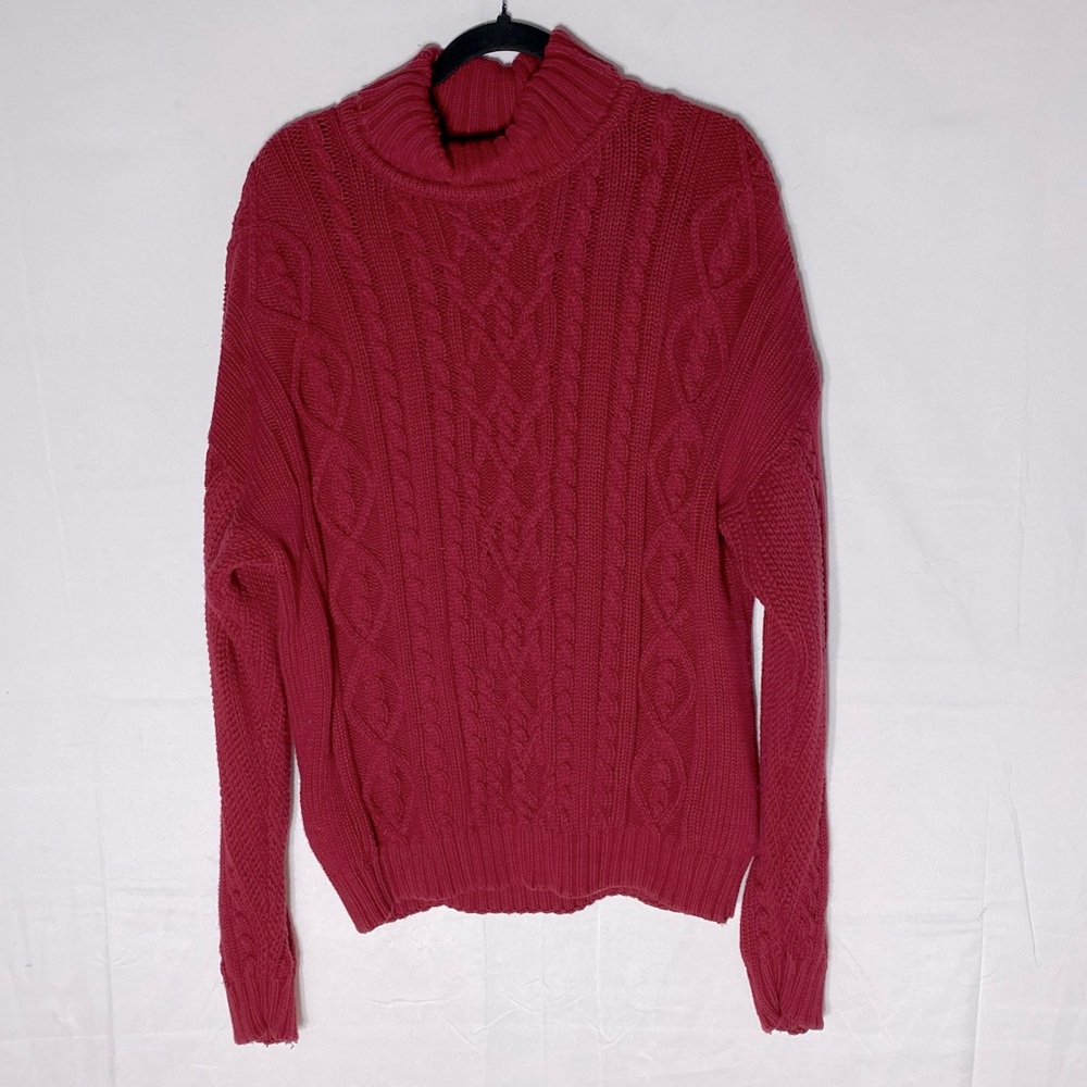 Vintage 90s R&R Rest & Relaxation Red Cotton Cable Knit Turtleneck Sweater XL